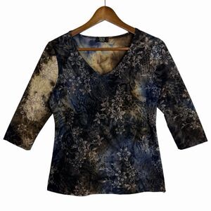 VTG Fairy Grunge Whimsigoth Top Glitter Floral 3/4 Sleeve Dark Romantic P Small